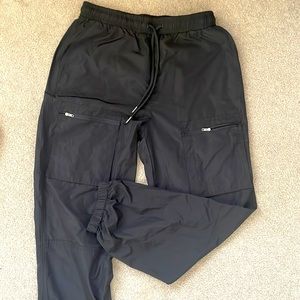 Black “trash bag” cargo joggers